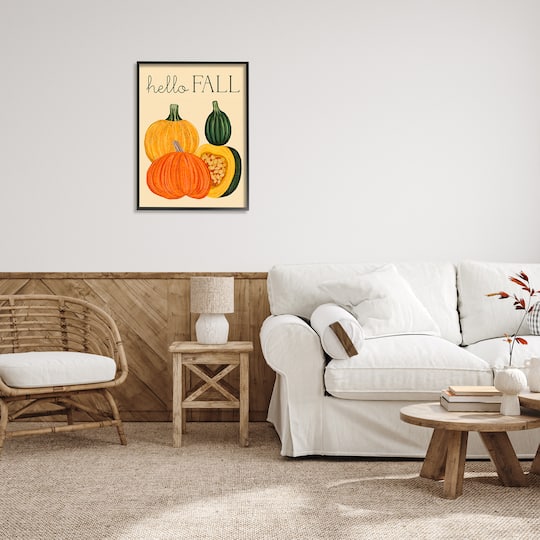 Stupell Industries Hello Fall Harvest Gourds Framed Giclee Art